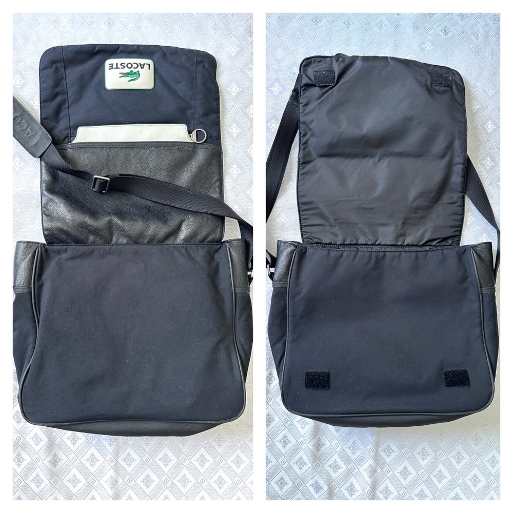 LACOSTE Black Nylon Logo signature Messenger Laptop shoulder bag - Picture 2 of 13
